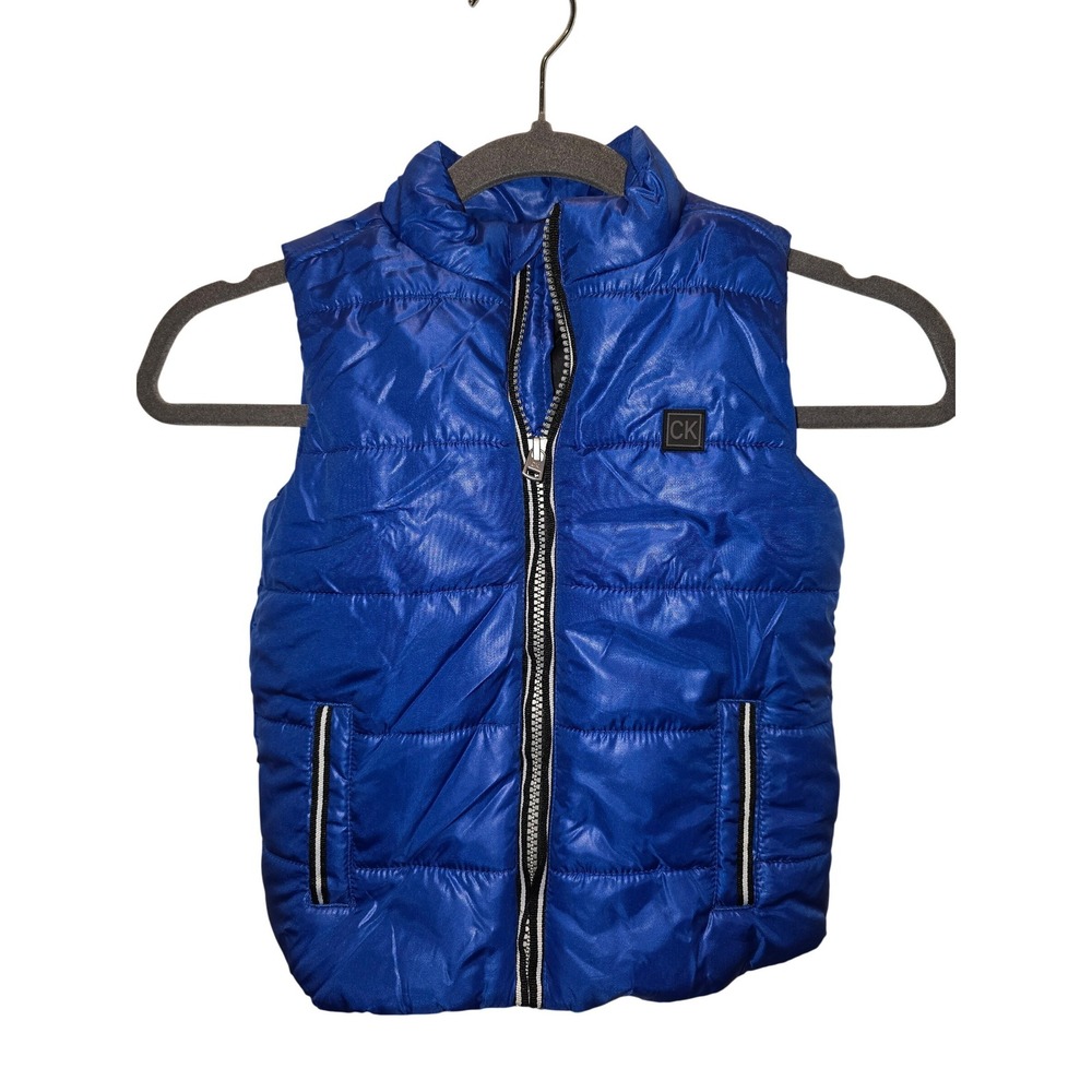 Calvin Klein kids 3T puffer vest blue and black, bold color, warm comfort zip up
